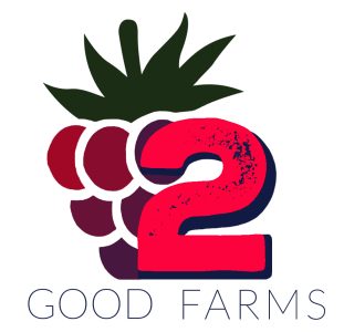 Big red two with a raspberry for the logo of two good farms